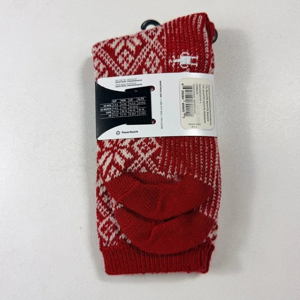Smartwool Traditional Snowflake Crew Socks Womens L Crimson Red Merino New